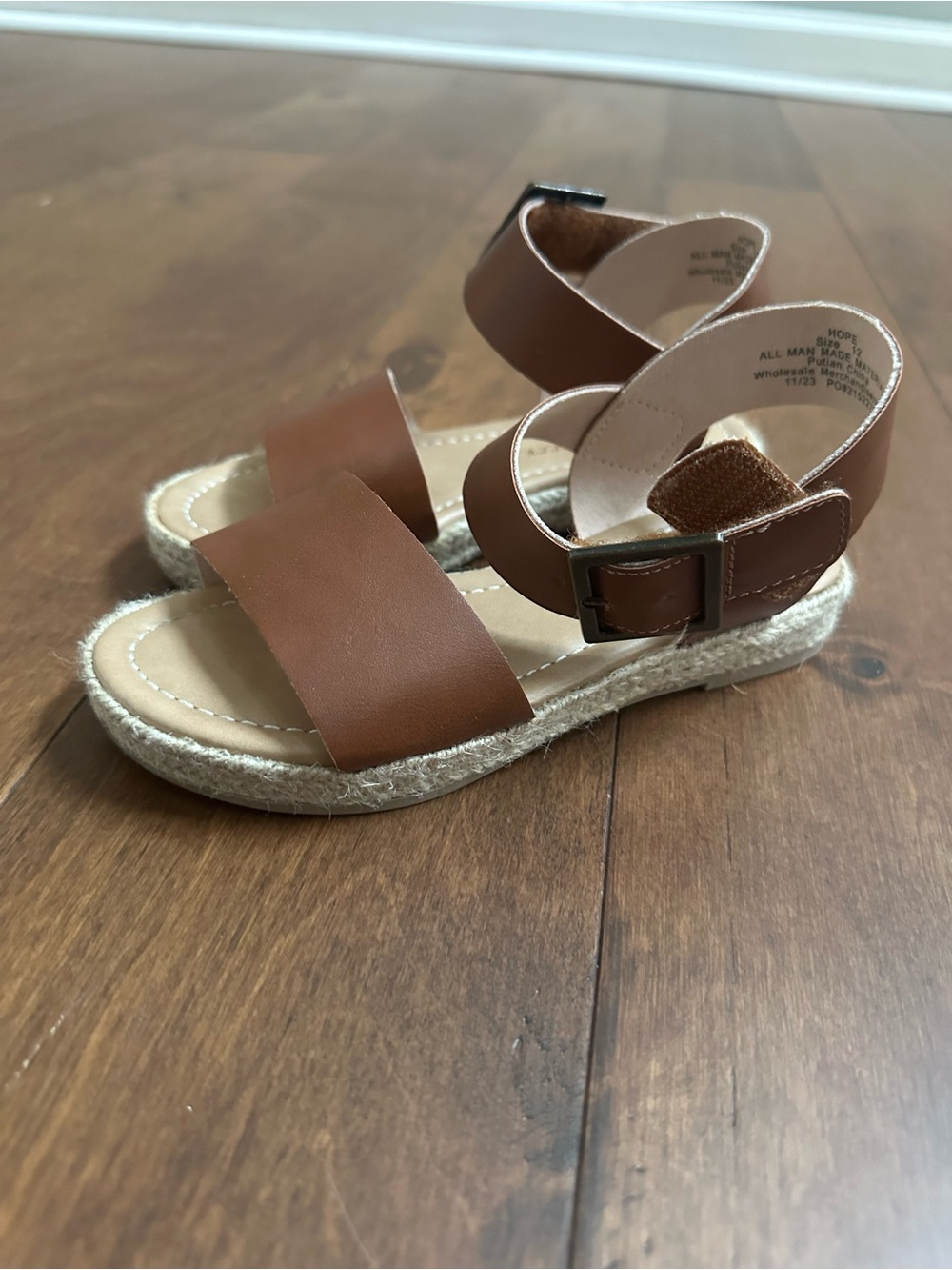 Falls Creek Girls Brown Espadrille Ankle Strap Sandals